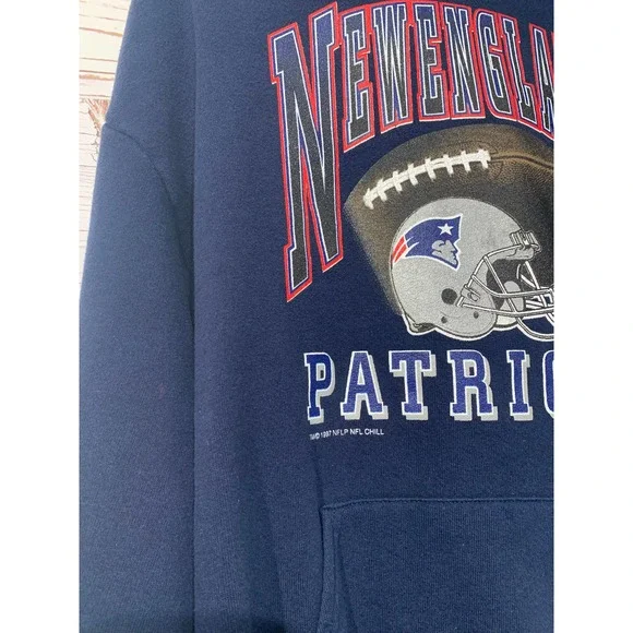Vintage 1997 NFL New England Patriots Navy Blue Hoodie Sweaters